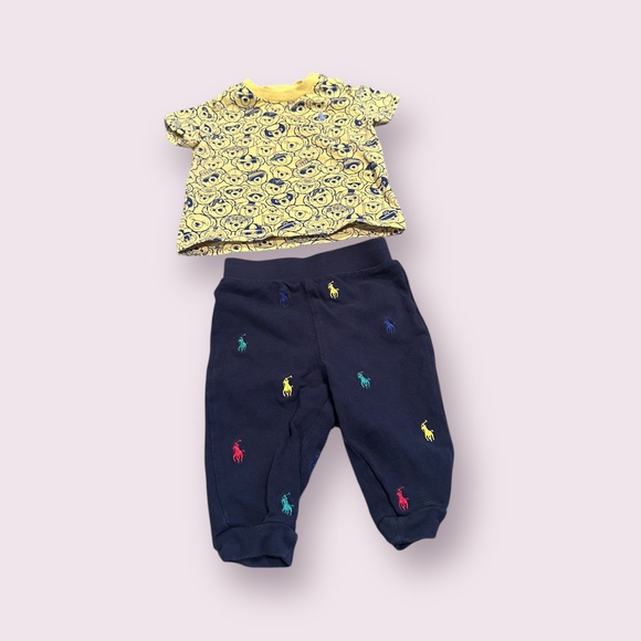 Ralph Lauren Other - Baby Ralph Lauren Yellow Patterned Top and Navy Pants Set Size 6 Months